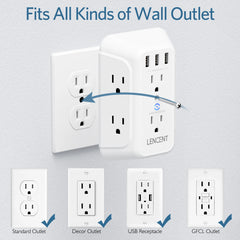 LENCENT Multi Plug Outlet Extender with 6 Outlets 3 USB