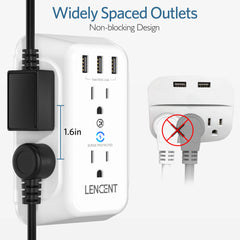 LENCENT Multi Plug Outlet Extender with 6 Outlets 3 USB