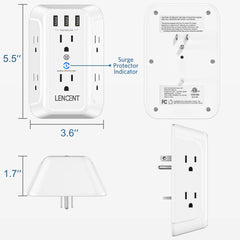 LENCENT Multi Plug Outlet Extender with 6 Outlets 3 USB