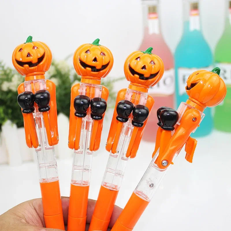 Halloween Gift Kids Trick Or Treat Party Lovely Pumpkin Boxing Pen Creative Ballpoint Pen With Light Happy HALLOWEEN Day